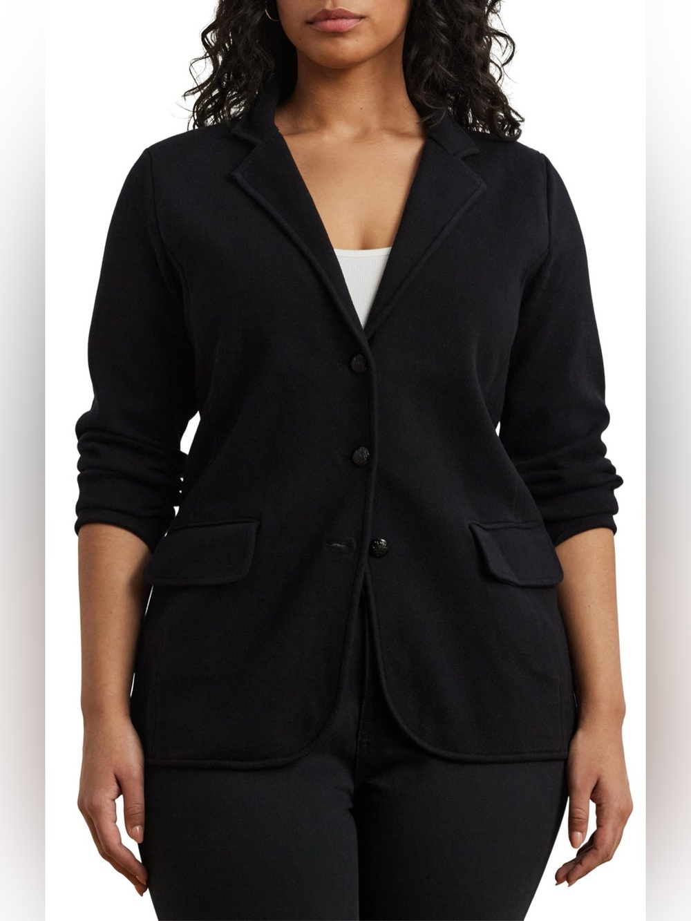 NWT Lauren Ralph Lauren Cotton Knit Blazer Jacket Cardigan In Black Size 3X Plus